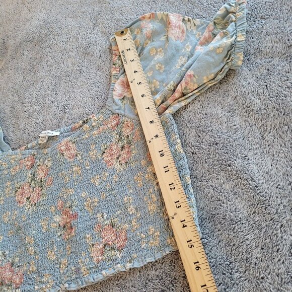 American Eagle Women Crop Top Medium Floral Smock Puff Sleeve‎ Y2K Boho 17466 - Picture 6 of 8